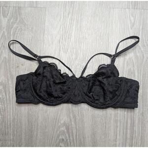 Aerie Bra Womens 34B Black Lace Balconette Underwire Adjustable Straps Unpadded